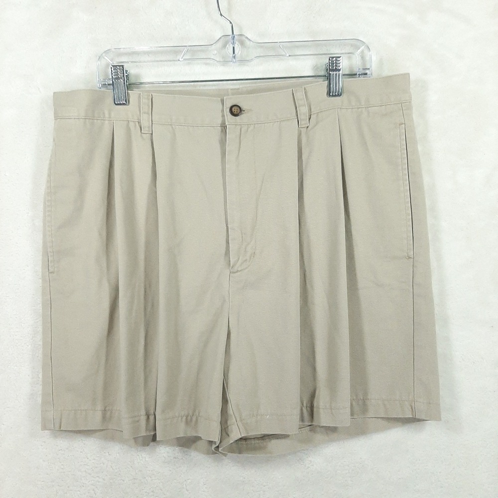 Cutter & Buck Mens Khaki Shorts 36 Double Pleated Cotton Twill Beige Tan Casual